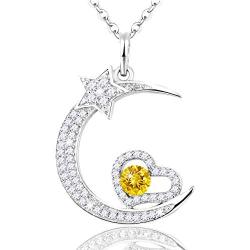 Mothers Day Birthday Gifts Citrine Necklace for Mom Wife I Love You to the Moon and Back Moon Shooting Star Sterling Silver Jewelry