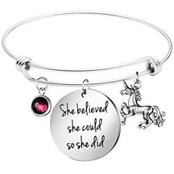 Unicorn Bracelet Girls Birth Month 12 Birthstone Birthday Bracelet Charm Expandable Bangle She Believed She Could Unicorn Jewelry Gifts for Daughter Little Sister