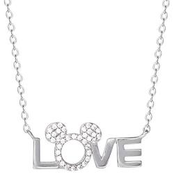 Disney Mickey Mouse Love Silver Plated Cubic Zirconia Necklace, Official License