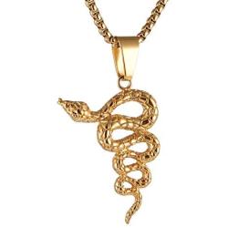 AsAlways Gold-plated Stainless Steel Gothic Jewelry Mens Stainless Steel Animal Snake Pendant Chain Necklace 22 + 2 Inch Chain