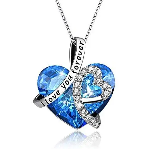 I Love You Forever Pendant Necklace/Double Love Heart Necklace, 925 Sterling Silver Necklace for Women, Jewelry Birthstone Necklaces for Women Mother Girl with Jewelry Gift Box I Love You Forever Pendant Necklace/Double Love Heart Necklace, 925 Sterling Silver Necklace for Women, Jewelry Birthstone Necklaces for Women Mother Girl with Jewelry Gift Box