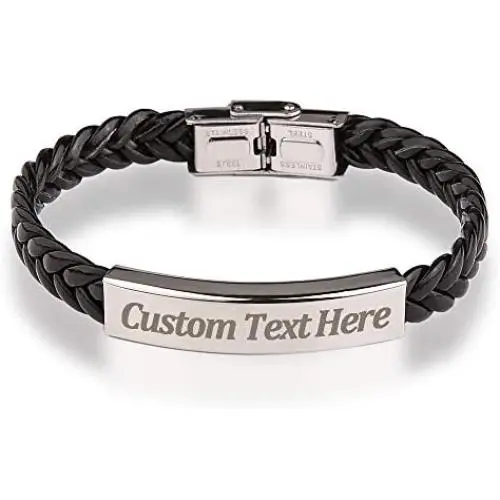 GAGAFEEL Custom Leather Bracelet Classic Braided Rope Engraved Name Message Men Women Stainless Steel ID Cuff Bangle Xmas Birthday Gift for Bestfriend Couple GAGAFEEL Custom Leather Bracelet Classic Braided Rope Engraved Name Message Men Women Stainless Steel ID Cuff Bangle Xmas Birthday Gift for Bestfriend Couple