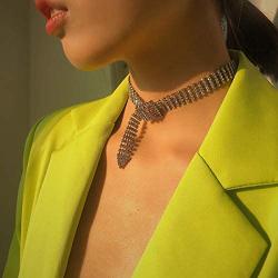 Salircon Sparkle Rhinestones Crystal Collar Choker Necklace for Women Girl Belt Shape Band Party Club Festival Jewelry