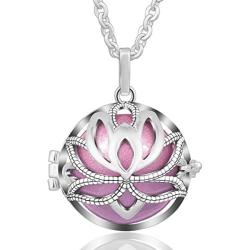 EUDORA Harmony Bola Necklace Yoga Lotus Music Chime Locket Pendant Wishing Ball Pregnancy Gift, 30'' Chain