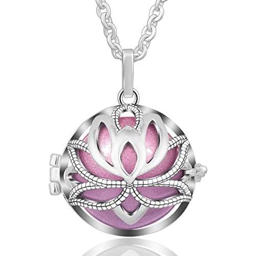 EUDORA Harmony Bola Necklace Yoga Lotus Music Chime Locket Pendant Wishing Ball Pregnancy Gift, 30'' Chain