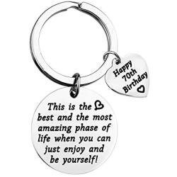 TIIMG 70th Birthday Gift Happy Birthday Keychain Turning 70 Years Old Gift for Women Men 70th Birthday Gift for Coworker Boss Papa Grandma