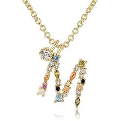 Percolo Crystal Initial Necklace Gemstone Letter Necklace for Women Dainty Jewelry Collection for Girls