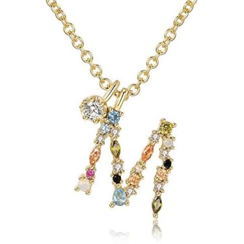 Percolo Crystal Initial Necklace Gemstone Letter Necklace for Women Dainty Jewelry Collection for Girls