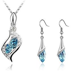 Fortunal Teardrop Jewelry Set Crystal Fashion Earrings Pendant Necklace with Box Package