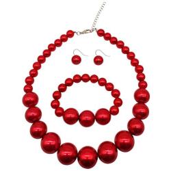 Halawly Large Pearl Necklace Jewelry Set - 3 Colors Simulated Pearl Beads Statement Strand Necklaces Bracelet and Earrings for Women