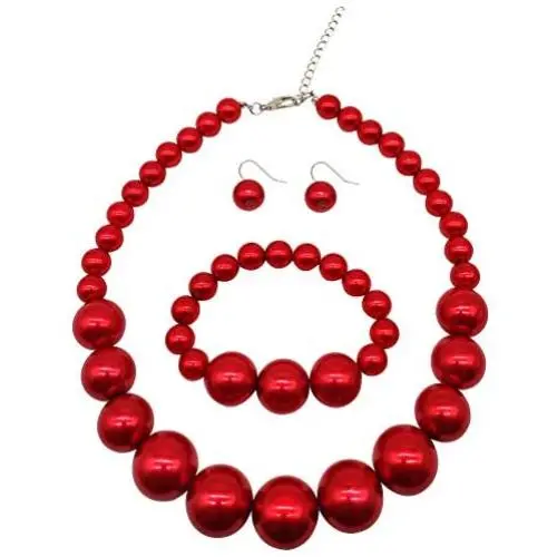 Halawly Large Pearl Necklace Jewelry Set - 3 Colors Simulated Pearl Beads Statement Strand Necklaces Bracelet and Earrings for Women Halawly Large Pearl Necklace Jewelry Set - 3 Colors Simulated Pearl Beads Statement Strand Necklaces Bracelet and Earrings for Women