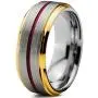 Chroma Color Collection Tungsten Carbide Wedding Band Ring 8mm for Men Women Green Red Blue Purple Black 18K Yellow Gold Grey Center Line Step Bevel Edge Brushed Polished