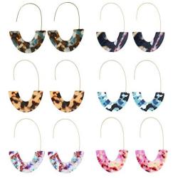 SMALLLOVE Acrylic Earrings Set for Women Girls, Leopard U Shape Geometric Resin Hoop Lightweight Bohemian Statement Mottled Drop Dangle Studs Earrings