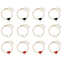 Uloveido 1 Dozen Cute Red Black White Heart Bracelets Gold Plated Adjustable Anklet Gifts for Children Kids On Christmas Y569