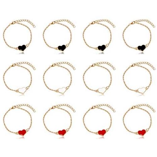 Uloveido 1 Dozen Cute Red Black White Heart Bracelets Gold Plated Adjustable Anklet Gifts for Children Kids On Christmas Y569
