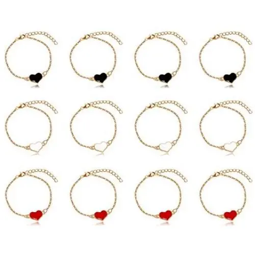Uloveido 1 Dozen Cute Red Black White Heart Bracelets Gold Plated Adjustable Anklet Gifts for Children Kids On Christmas Y569 Uloveido 1 Dozen Cute Red Black White Heart Bracelets Gold Plated Adjustable Anklet Gifts for Children Kids On Christmas Y569