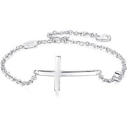 AmorAime 925 Sterling Silver Cross Bracelet for Women Dainty Religious Bracelet Christian Believe Faith Bracelet CZ Adjustable Girls Jewelry for Christmas or Birthday