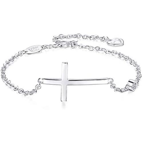 AmorAime 925 Sterling Silver Cross Bracelet for Women Dainty Religious Bracelet Christian Believe Faith Bracelet CZ Adjustable Girls Jewelry for Christmas or Birthday