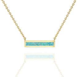 PAVOI 14K Gold Plated Thin Bar Green/White Created Opal Necklace Pendant 16-18''