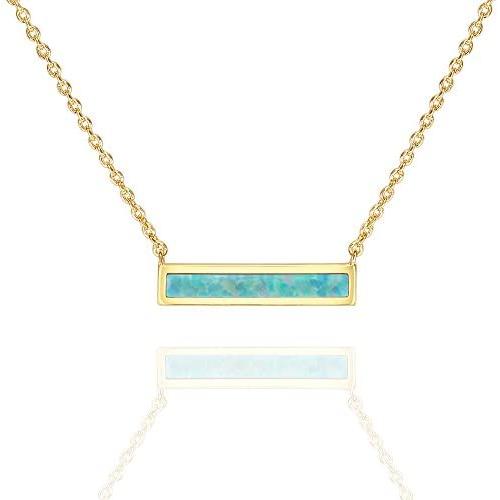 PAVOI 14K Gold Plated Thin Bar Green/White Created Opal Necklace Pendant 16-18''