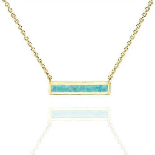 PAVOI 14K Gold Plated Thin Bar Green/White Created Opal Necklace Pendant 16-18''