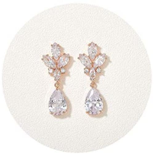 SWEETV Teardrop Bridal Wedding Earrings for Women, Brides, Birdesmaids, Crystal Cubic Zirconia Drop Earrings for Prom Jewelry Gifts