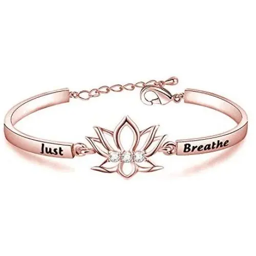 WUSUANED Just Breathe Lotus Flower Bracelet Yoga Jewelry Gift For Women Girl WUSUANED Just Breathe Lotus Flower Bracelet Yoga Jewelry Gift For Women Girl