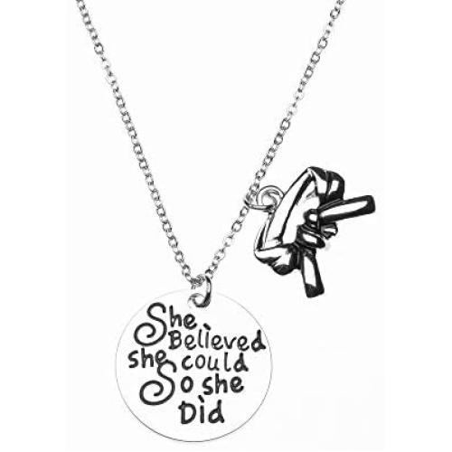 Sportybella Martial Arts Necklace, She Believed She Could So She Did Belt Keychain, Martial Arts Gift
