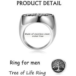 Hanpabum 2Pcs Stainless Steel Rings for Men Celtic Knot Signet & Tree of Life Rings Set Size 7-13