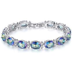 CiNily Created Blue White Fire Opal/Mystic Clear Crystal Bracelets for Women 18K White Gold Plated Big Round or Oval Shape Gems Bracelet Jewelry Gifts