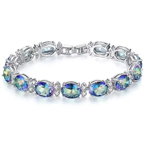 CiNily Created Blue White Fire Opal/Mystic Clear Crystal Bracelets for Women 18K White Gold Plated Big Round or Oval Shape Gems Bracelet Jewelry Gifts CiNily Created Blue White Fire Opal/Mystic Clear Crystal Bracelets for Women 18K White Gold Plated Big Round or Oval Shape Gems Bracelet Jewelry Gifts