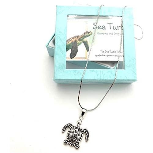 Smiling Wisdom - Sea Turtle Totem Animal Girls Necklace Gift Set - Totem Spirit Animal Guide Turtle Necklace, Turtle Card - Gifts for Girls,Tween, Teen, Woman - Antique Silver