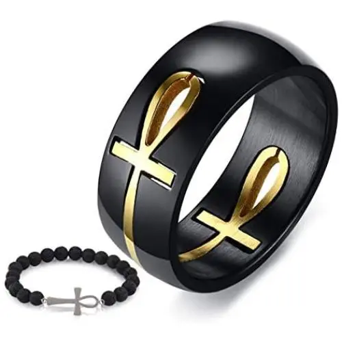 Gungneer Mens Stainless Steel Black Hollow Removable Ankh Cross Ring Key of Life Symbol of Protection Amulet Jewelry Gungneer Mens Stainless Steel Black Hollow Removable Ankh Cross Ring Key of Life Symbol of Protection Amulet Jewelry