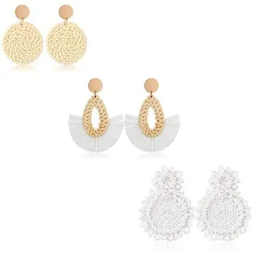 JOERICA 3 Pairs Rattan Drop Dangle Earrings for Women Boho Fan Tassel Handmade Raffia Earrings Set Lightweight Beaded Statement Earrings Bohemian Fashion Jewelry JOERICA 3 Pairs Rattan Drop Dangle Earrings for Women Boho Fan Tassel Handmade Raffia Earrings Set Lightweight Beaded Statement Earrings Bohemian Fashion Jewelry