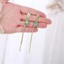 coadipress S925 Long Tassel Earrings for Women Girls Trendy Emerald Snake Bone Chain Resin Geometric Hypoallergenic Earrings Jewelry Gifts
