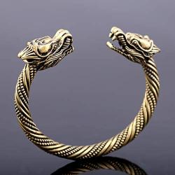 HANTON Unisex Double Dragon Viking Bangle Adjustable Cuff Bracelet for Men and Women Statement Boys Fashion Bangle Jewelry