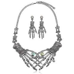 Fld Halloween Punk Collar Chunky Necklace Stud Earring Jewelry Sets Gothic Double Bone-Hand Claw Choker Statement Bib Necklace for Women