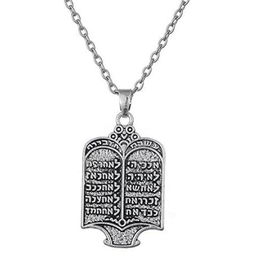 Jewish Torah Scroll 10 Commandments Link Chain Pendant Necklace Ethnic Jewelry