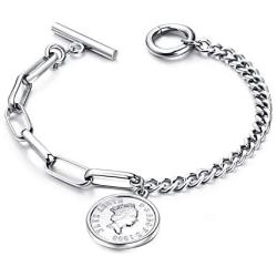 Chain Bracelet for Women Silver Coin Jewelry Cultured Cute Charm Easily Secure The Stylish T Buckle