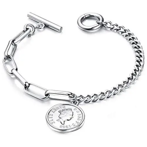 Chain Bracelet for Women Silver Coin Jewelry Cultured Cute Charm Easily Secure The Stylish T Buckle Chain Bracelet for Women Silver Coin Jewelry Cultured Cute Charm Easily Secure The Stylish T Buckle