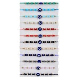 12 Pcs Colorful Evil Eye Beaded Bracelets Handmade Braided String Good Luck Nazar Amulet Bangle Lucky Turkish Religious Symbol Jewelry