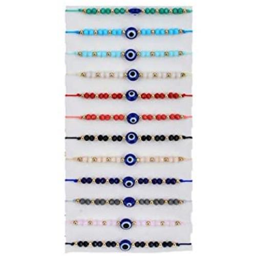 12 Pcs Colorful Evil Eye Beaded Bracelets Handmade Braided String Good Luck Nazar Amulet Bangle Lucky Turkish Religious Symbol Jewelry