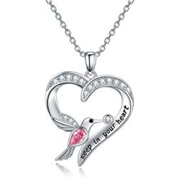 CHENGHONG Hummingbird Necklace 925 Sterling Silver Hummingbird Jewelry for Women Hummingbird Gifts for Mom Heart Pendant Inspiration Necklace Bird Animal Jewelry Gift for Women