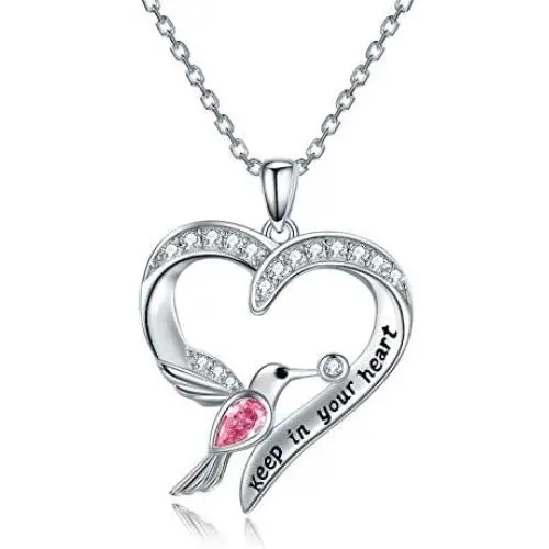 CHENGHONG Hummingbird Necklace 925 Sterling Silver Hummingbird Jewelry for Women Hummingbird Gifts for Mom Heart Pendant Inspiration Necklace Bird Animal Jewelry Gift for Women