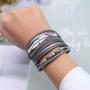 FANCY SHINY Boho Leather Wrap Bracelet Crystal Leaf Cuff Bracelets Bohemian Jewelry with Magnetic Clasp,7.5''