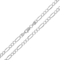 Verona Jewelers 925 Sterling Silver 5MM 5.5MM Diamond Cut Figaro Link Chain Necklace - Silver Figaro Link Necklace, Pave Figaro Chain, 925 Figaro Necklace