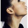 Fashion Double Leaf Wave Sprial Dangling Leverback Earrings Pierced Women Girl Rhodium Plated Bohemian