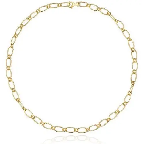 Embolden Jewelry Chain Link Layering Necklace [18K Gold Plated Sterling Silver] Large Oval Links [Layer with Chokers and Lariat Y-Necklaces]