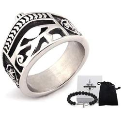 Gungneer Stainless Steel Wedjat Eye of Horus Ring Scarab God of Egypt Pyramid Ancient Vintage Jewelry US Size 7-13
