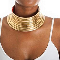 African National Flamboyant Adjustable Personality Creative Style Large Collar Necklaces for Women Long Gold Chocker Sterling Silver Customized Fashion Jewelry (Gold)